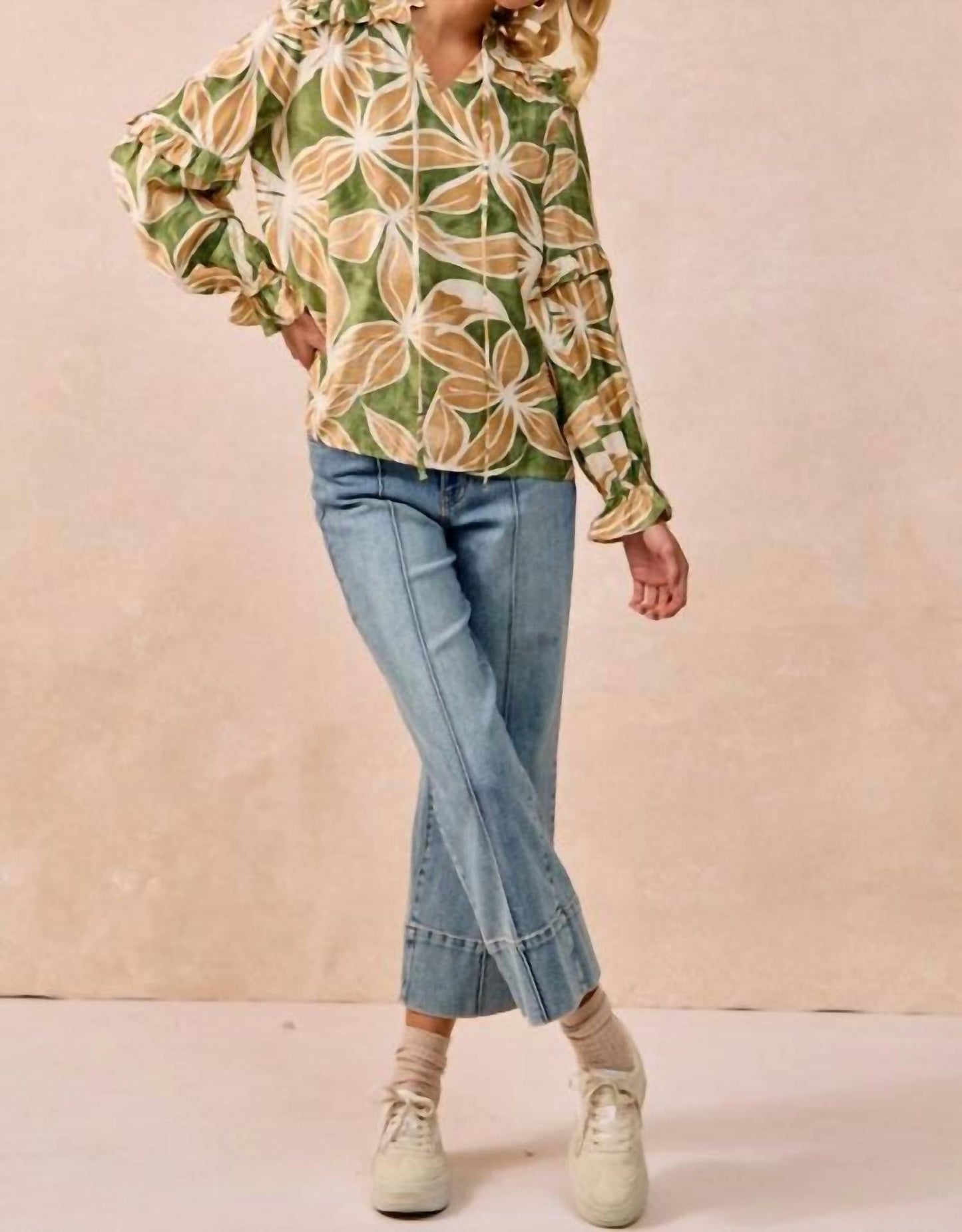 Bibi - Bold Floral Ruffle Details Blouse
