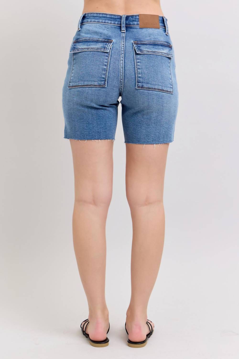 Judy Blue - Mid Rise Bermuda With Flap Pockets Denim Short