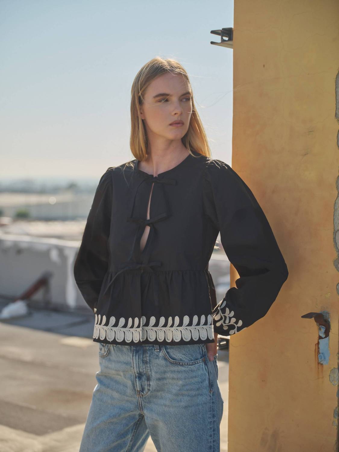 Aaron & Amber - Embroidered Peplum Blouse