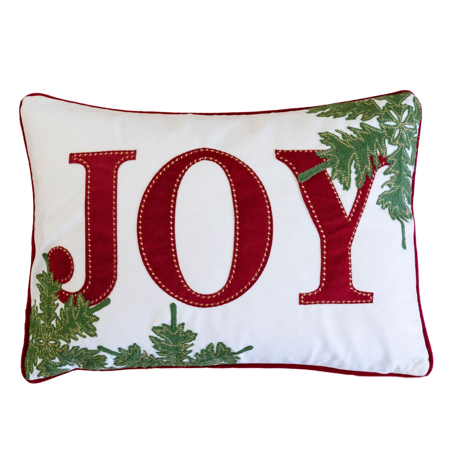 White &amp; Red “JOY” Embroidered Holiday Pillow