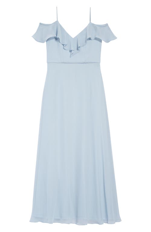 Dessy Collection Cold Shoulder Chiffon Flower Girl Dress in Mist, Size 8