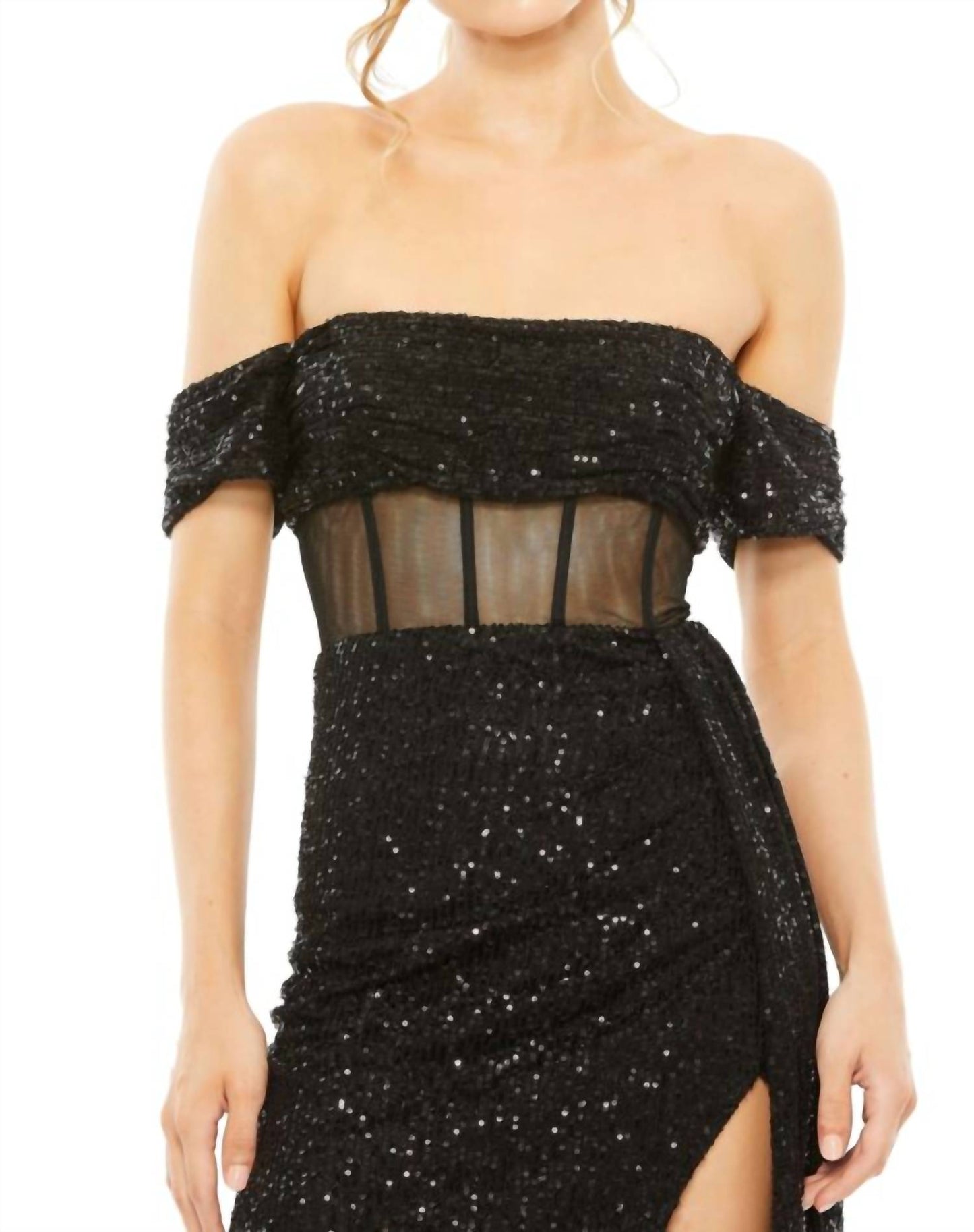 Mac Duggal - Illusion Midriff Corset Off-the-shoulder Dress