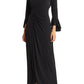 Connected Apparel Mock Wrap Gown in Black, Size 10