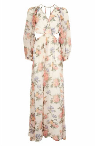 Topshop - Vestido longo de chiffon transparente texturizado com estampa floral