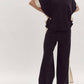 Entro - Solid Ribbed Boat Neck Short Sleeve Top