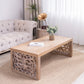 47.2 Rustic Carved Wood Coffee Table – Handcrafted Look with Ornate Side Panels