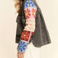 Davi & Dani - Patch Design Knit Sleeve Button Front Denim Jacket