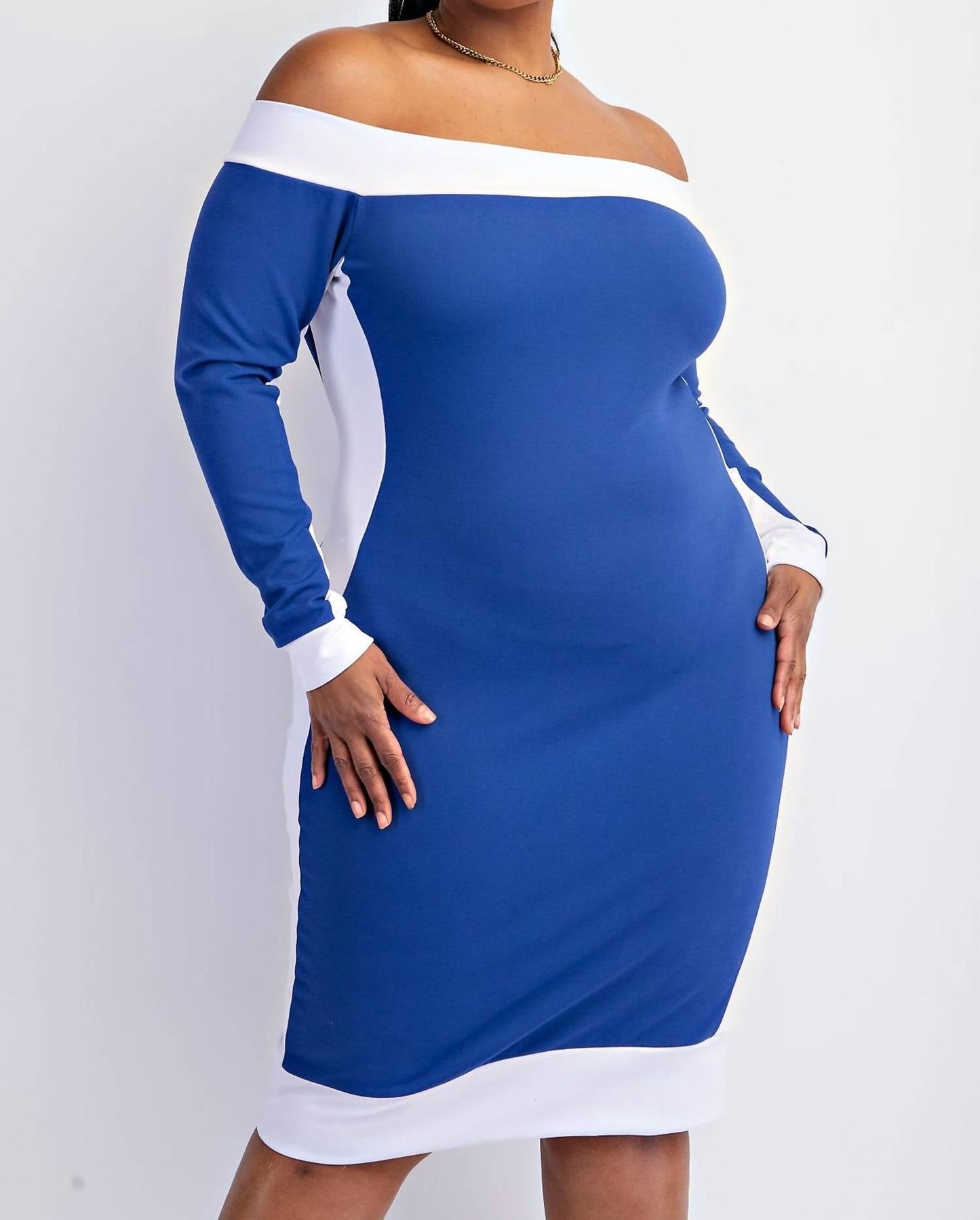 The Curve La - Plus Size Knit Color Block Midi Dress