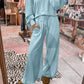 Aapparella - Crewneck Terry Top With Wide Leg Raw Edge Bottoms Set