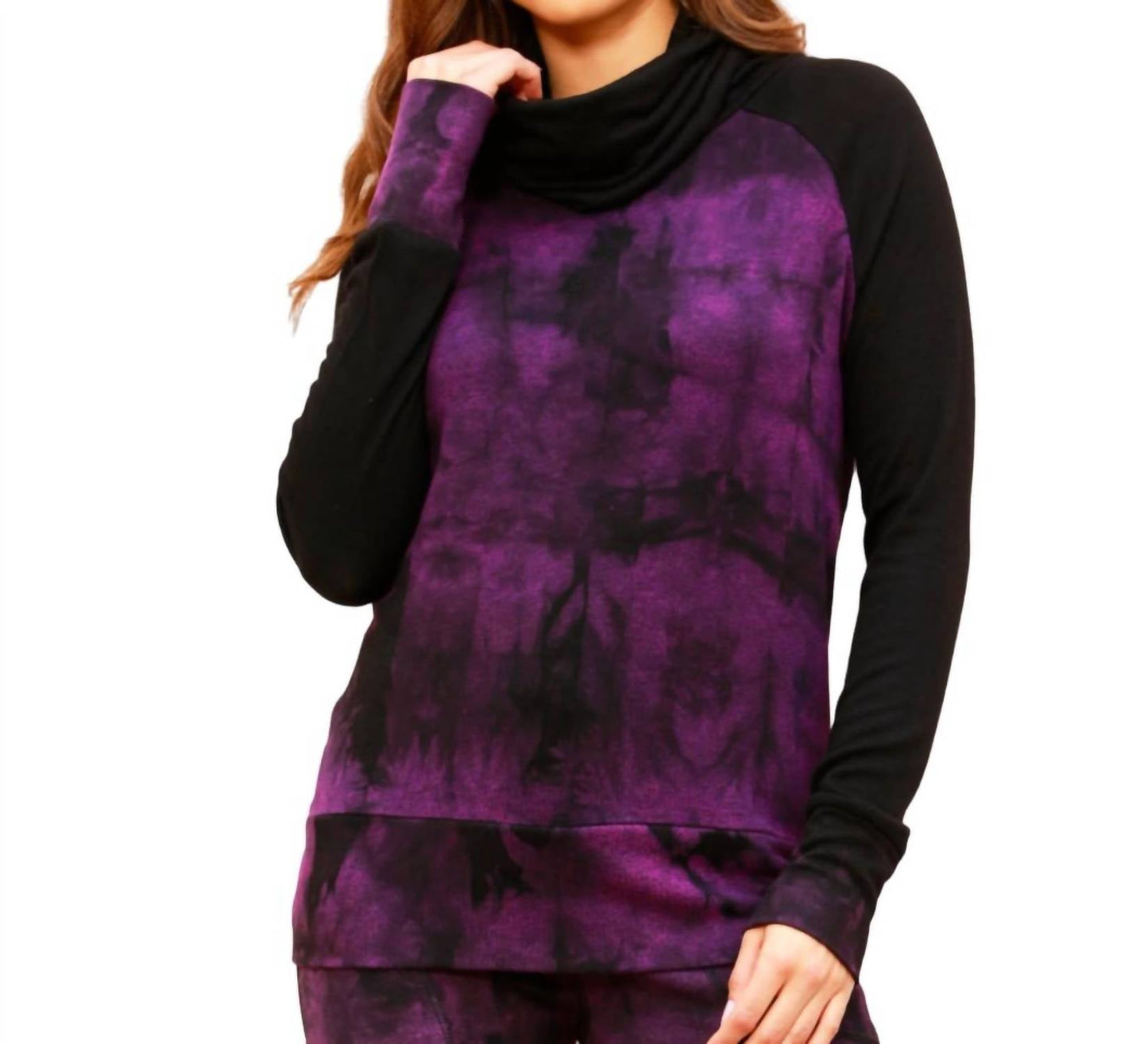 French Kyss - Marble Wash Color Block Turtleneck Top
