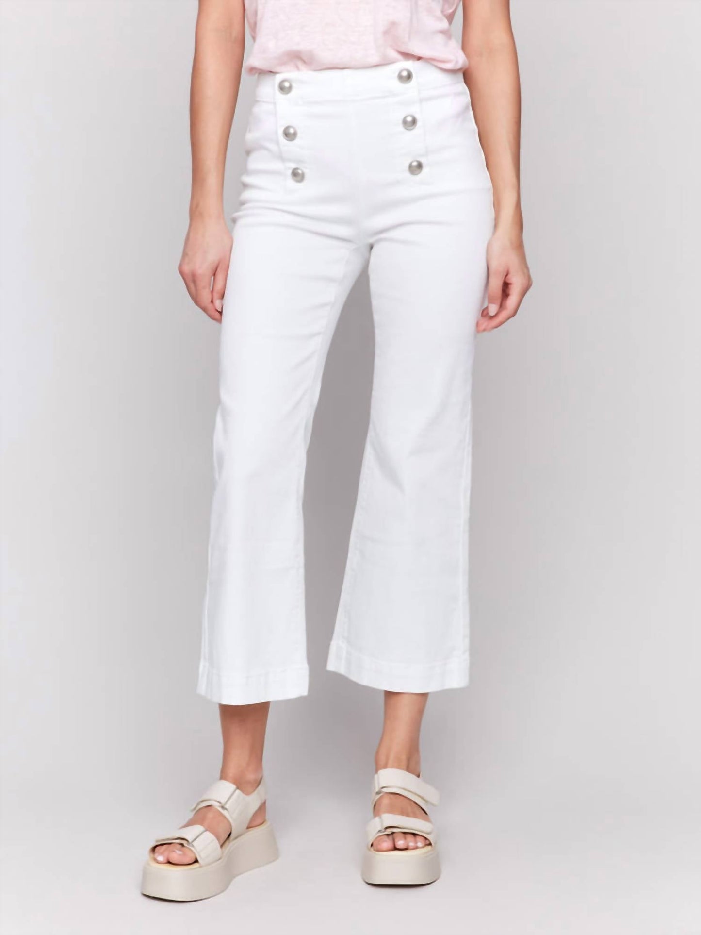 Charlie B - Cropped Pull-on Flare Jeans With Front Buttons
