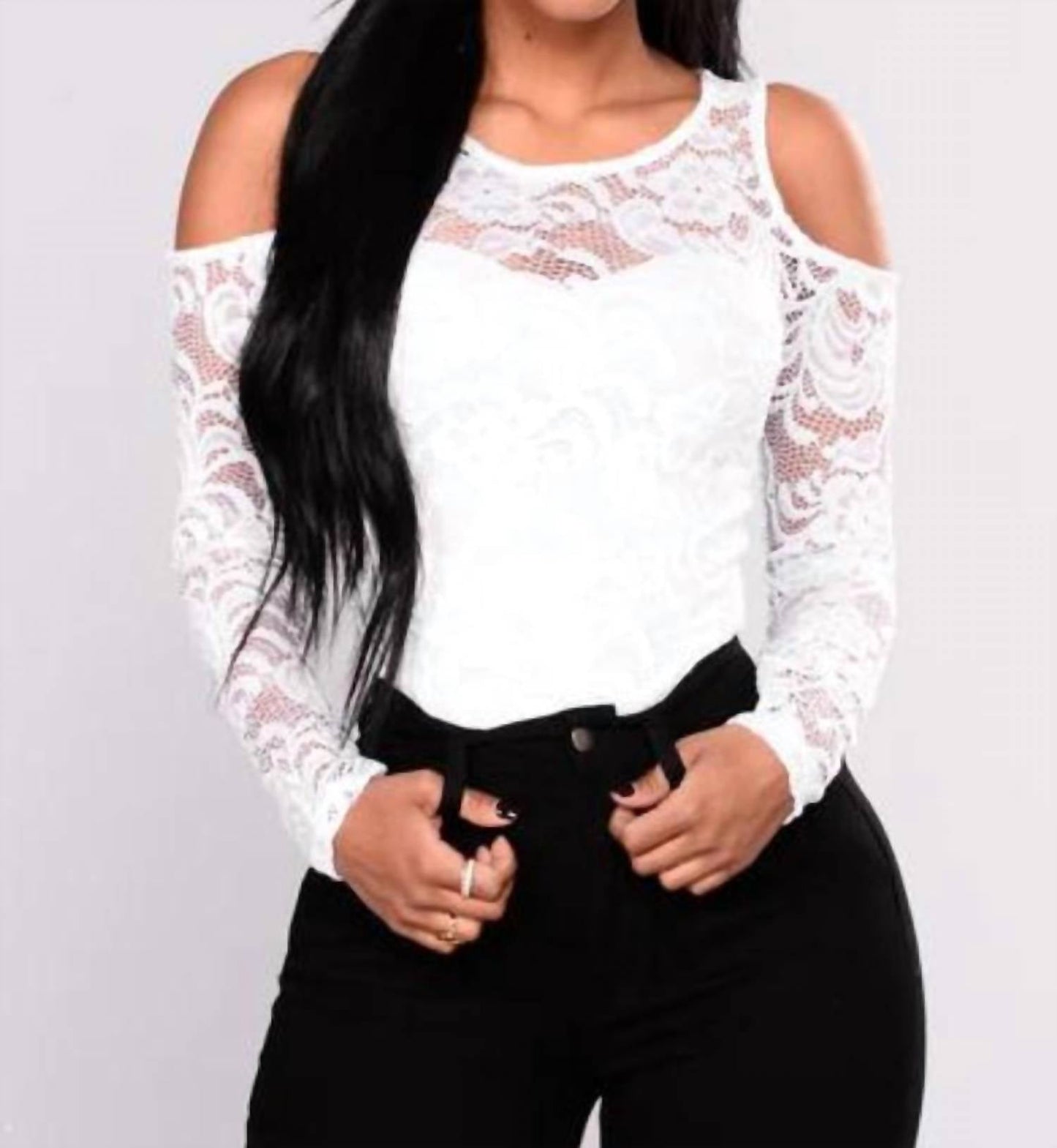 Asz - Lace Cold Shoulder Long Sleeve