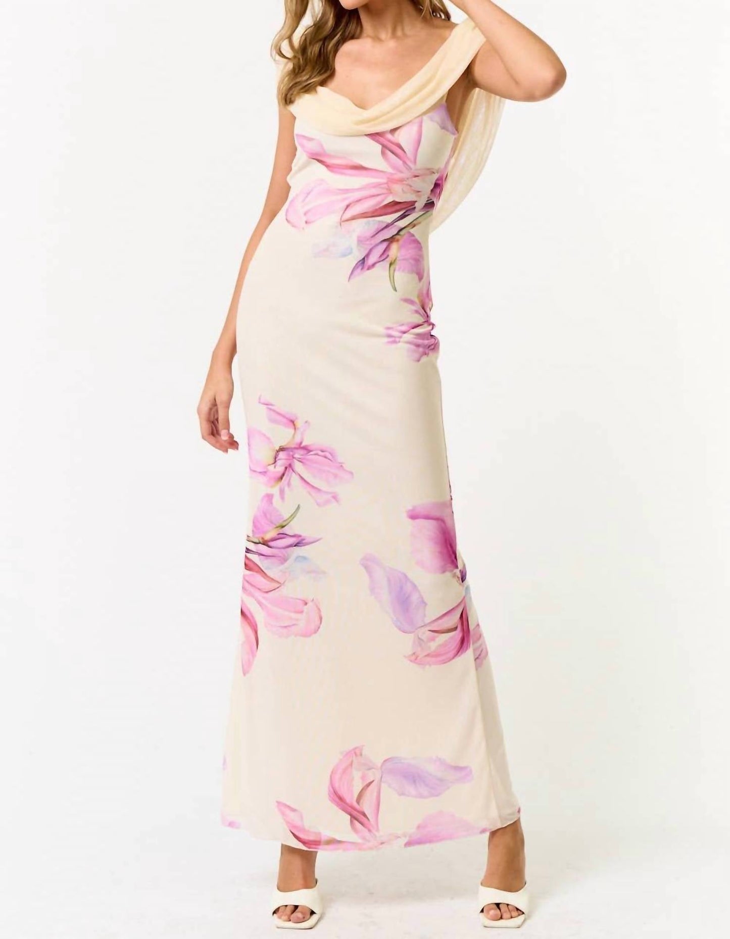 Blue Blush - Floral Cowl Neck Dress