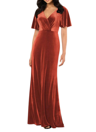 Sorella Vita - Vestido de madrinha de veludo luxuoso com mangas esvoaçantes e detalhes nas costas