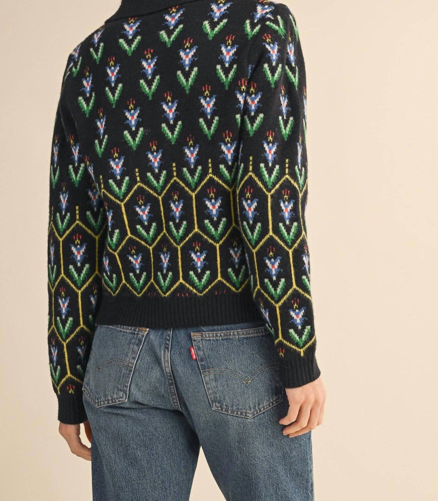 &Merci - Floral Knit Collared Sweater Cardigan