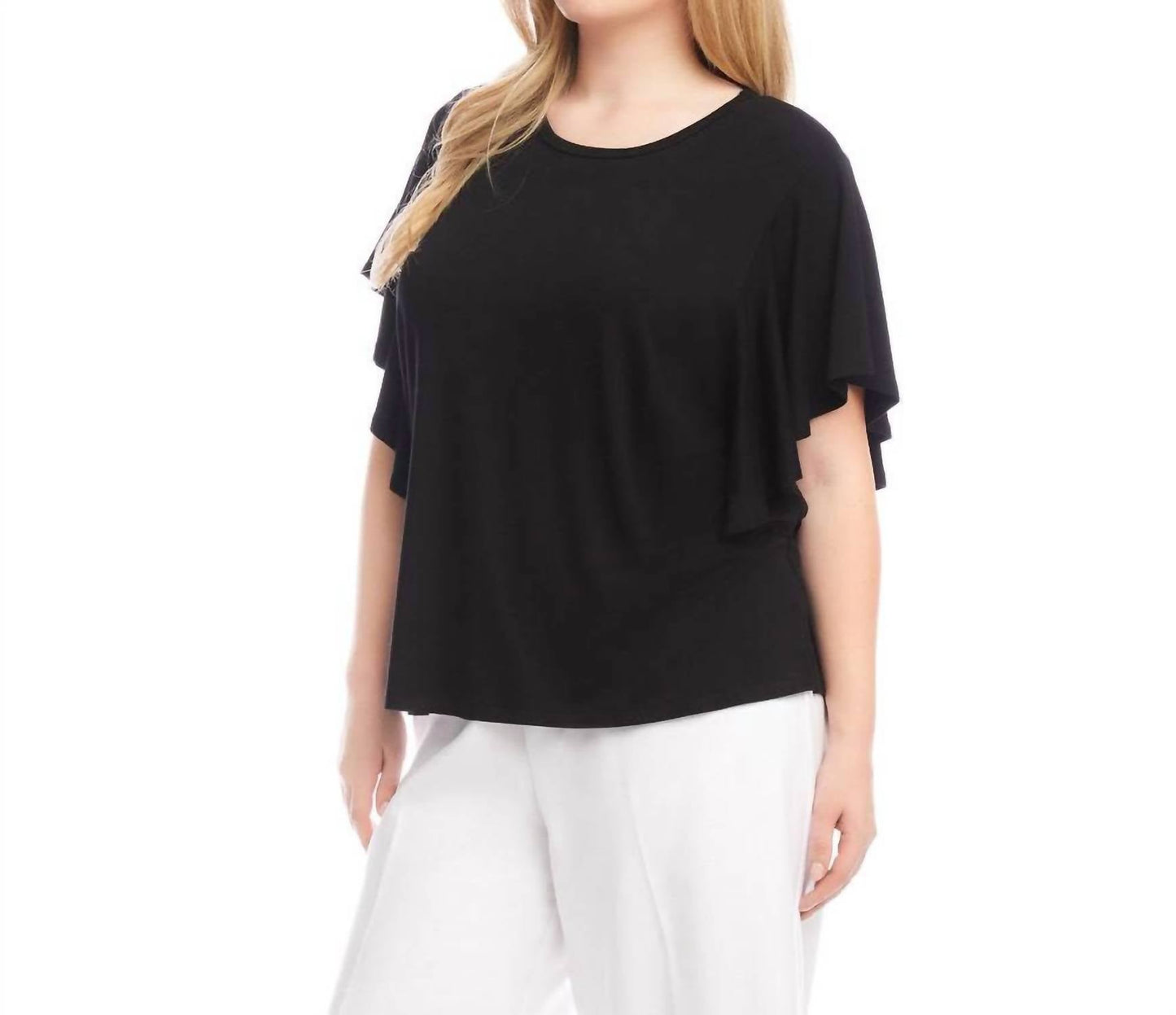 Karen Kane - Flutter Sleeve Crew Neck Top - Plus