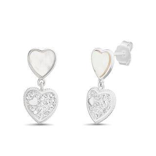 Atlanta Jewelers Supply - Women's Mop Heart Dangling Cubic Zirconia Heart Post Earrings