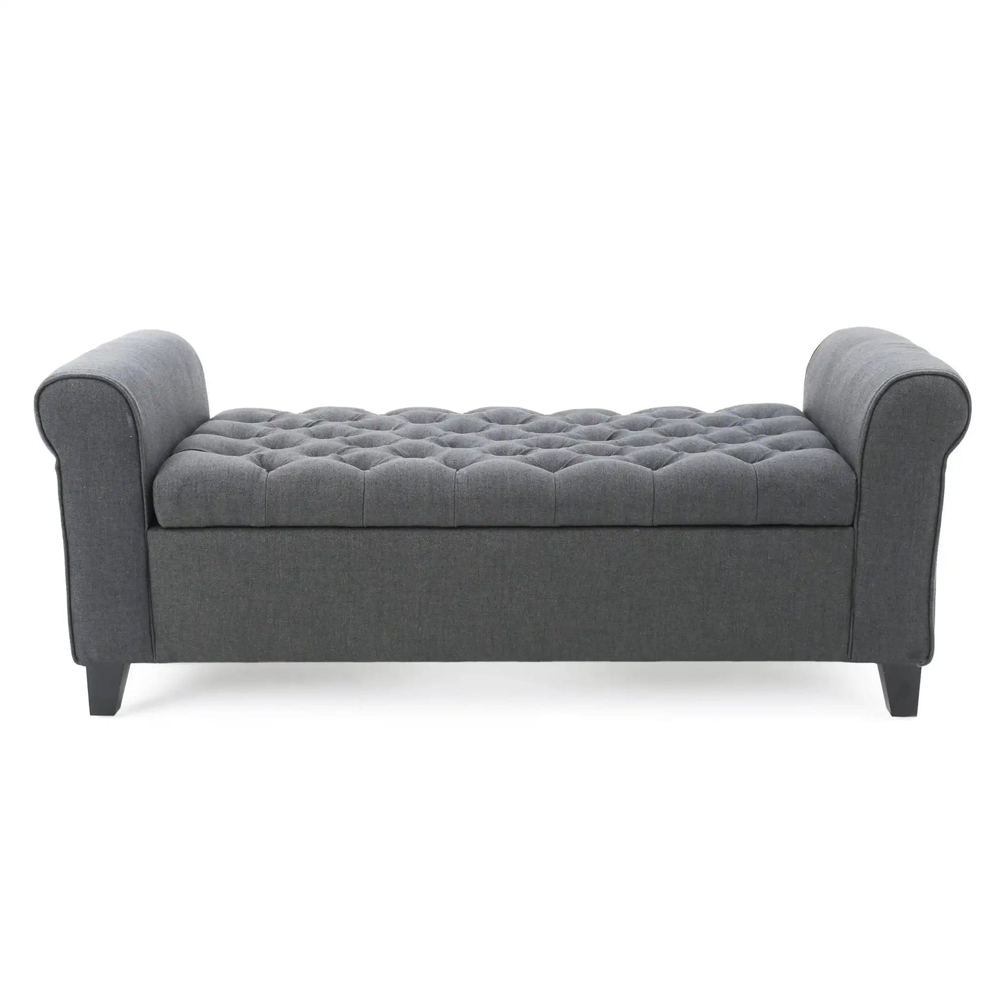 Hayes Contemporary Armed Storage Bench With Rolled Arms And Button Tufting