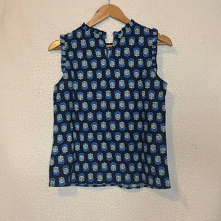 J.Crew - Blusa com babados e decote em V em mistura de linho estampado