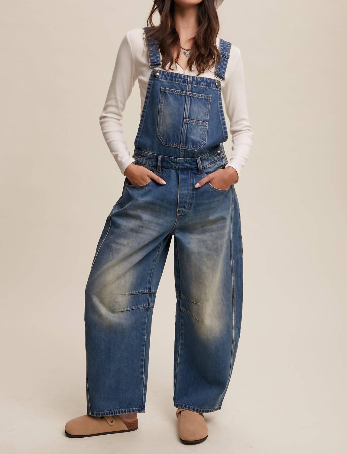 Listicle - Women's Denim Barrel Overalls