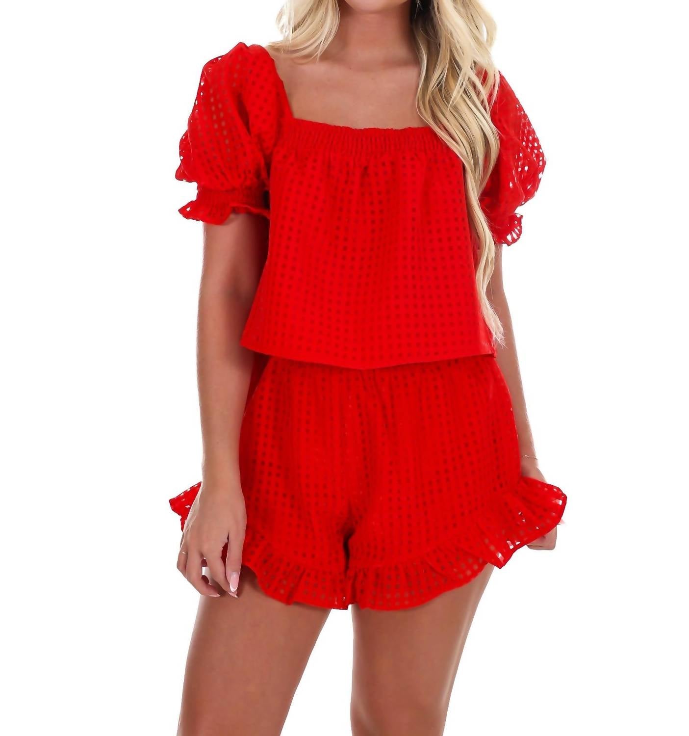 Day + Moon - Country Cutie Gingham Crop Top And Short Set