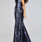 Jovani - Elegant Floral Gown With Asymmetrical Detailing