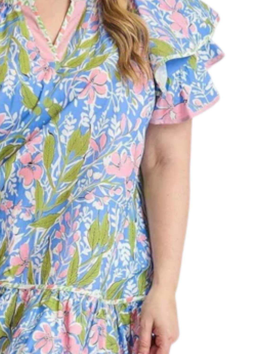 Umgee - Floral Ruffle Sleeve Tunic Dress