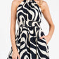 Calista - Navy Print Smocked Waist Halter Neck Back Tie Maxi Dress