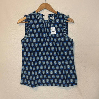 J.Crew - Blusa com babados e decote em V em mistura de linho estampado