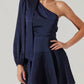 Astr - Satin Skater Scarf One Shoulder Dress