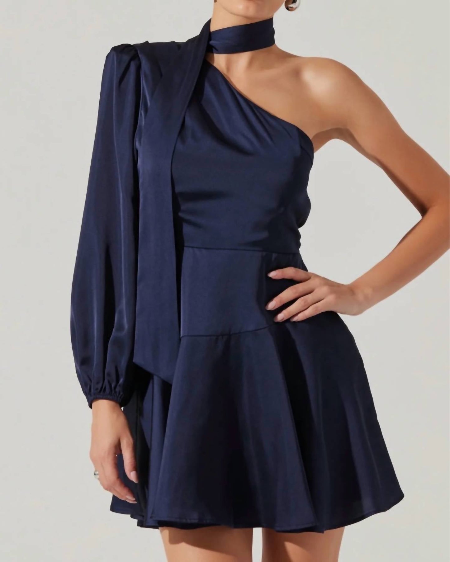 Astr - Satin Skater Scarf One Shoulder Dress