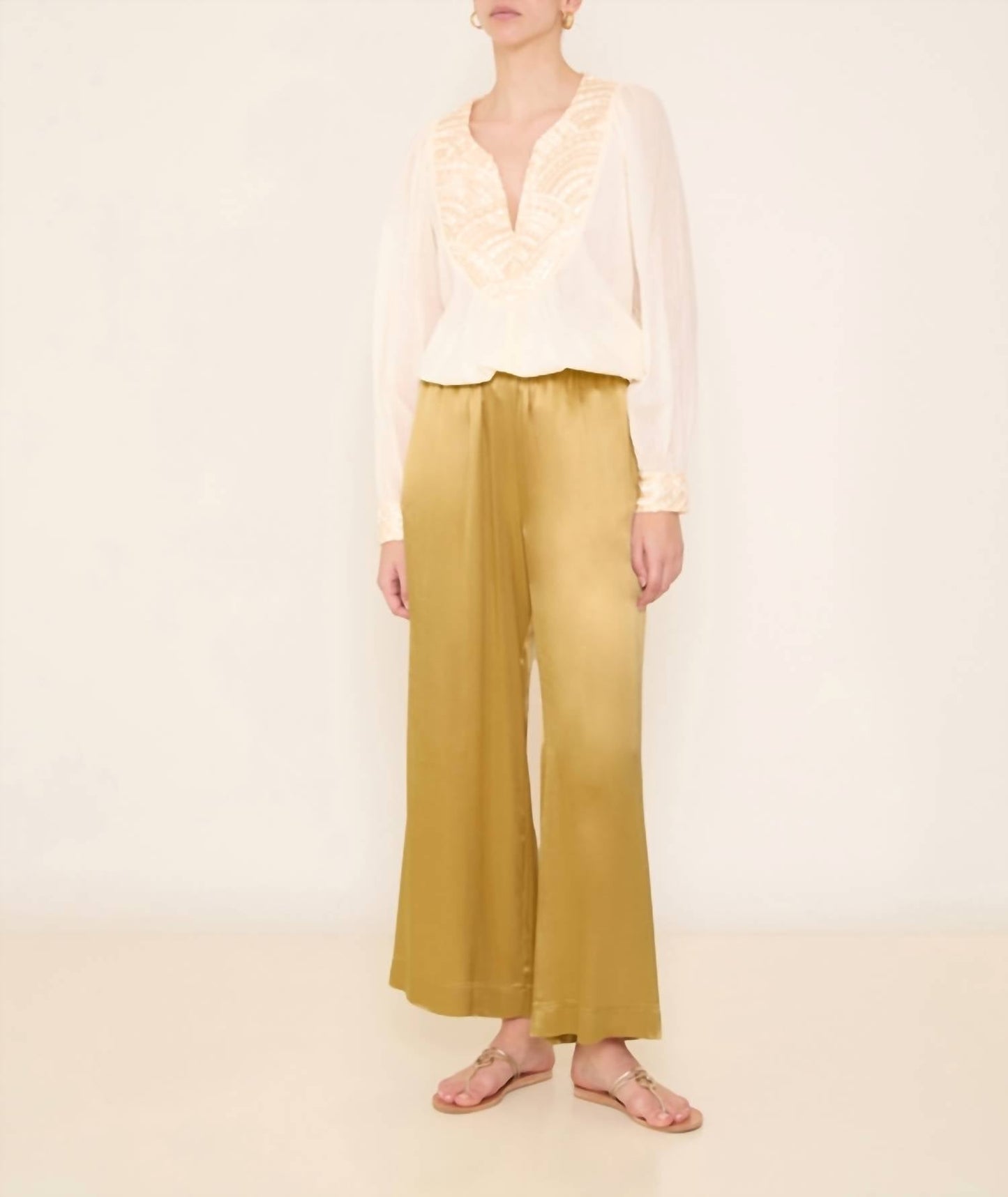 Greek Archaic Kori - Glossy Satin Elastic Waist Pants