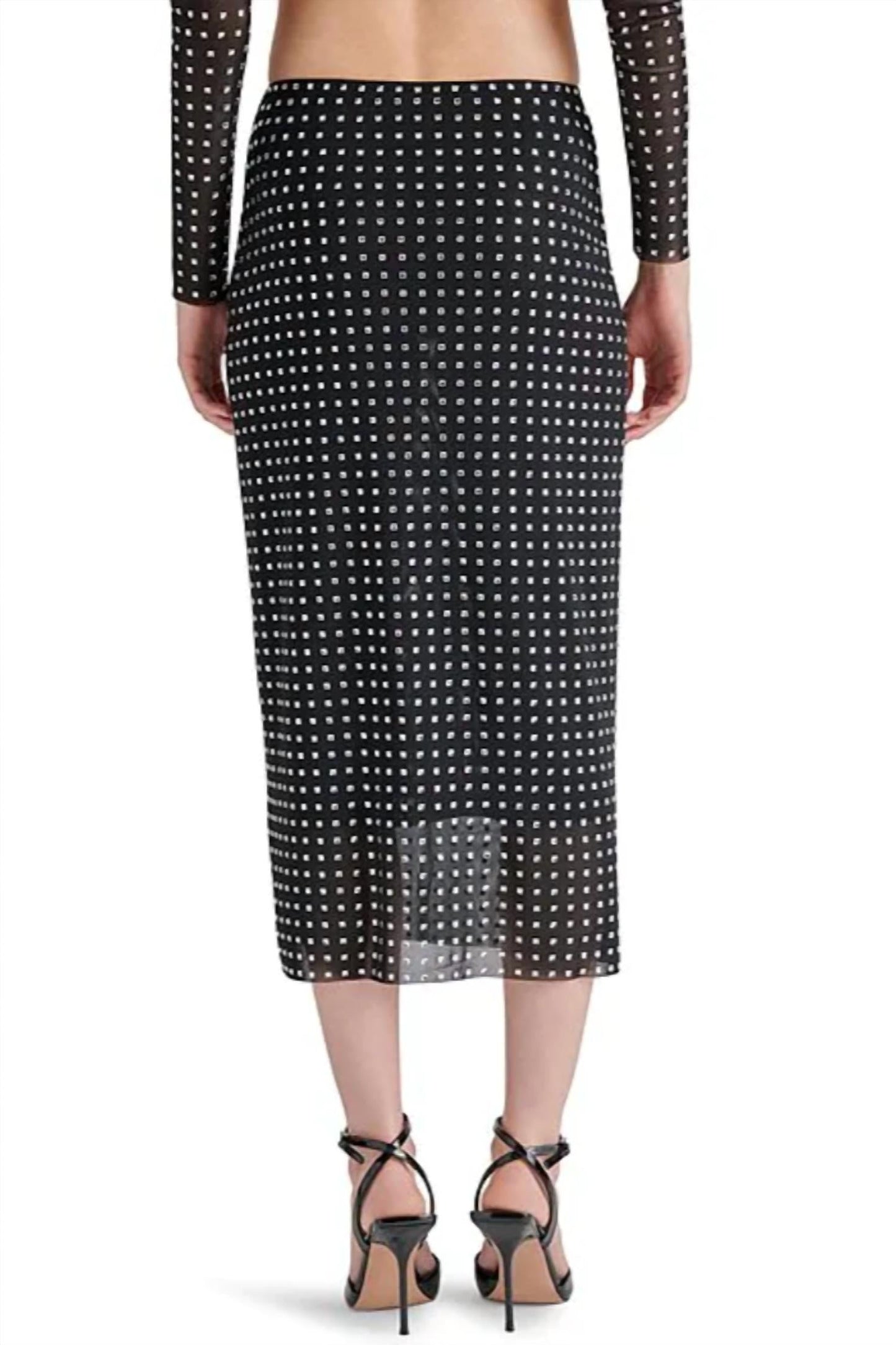 Steve Madden - Emi Embellished Rhinestone Mesh Midi Skirt