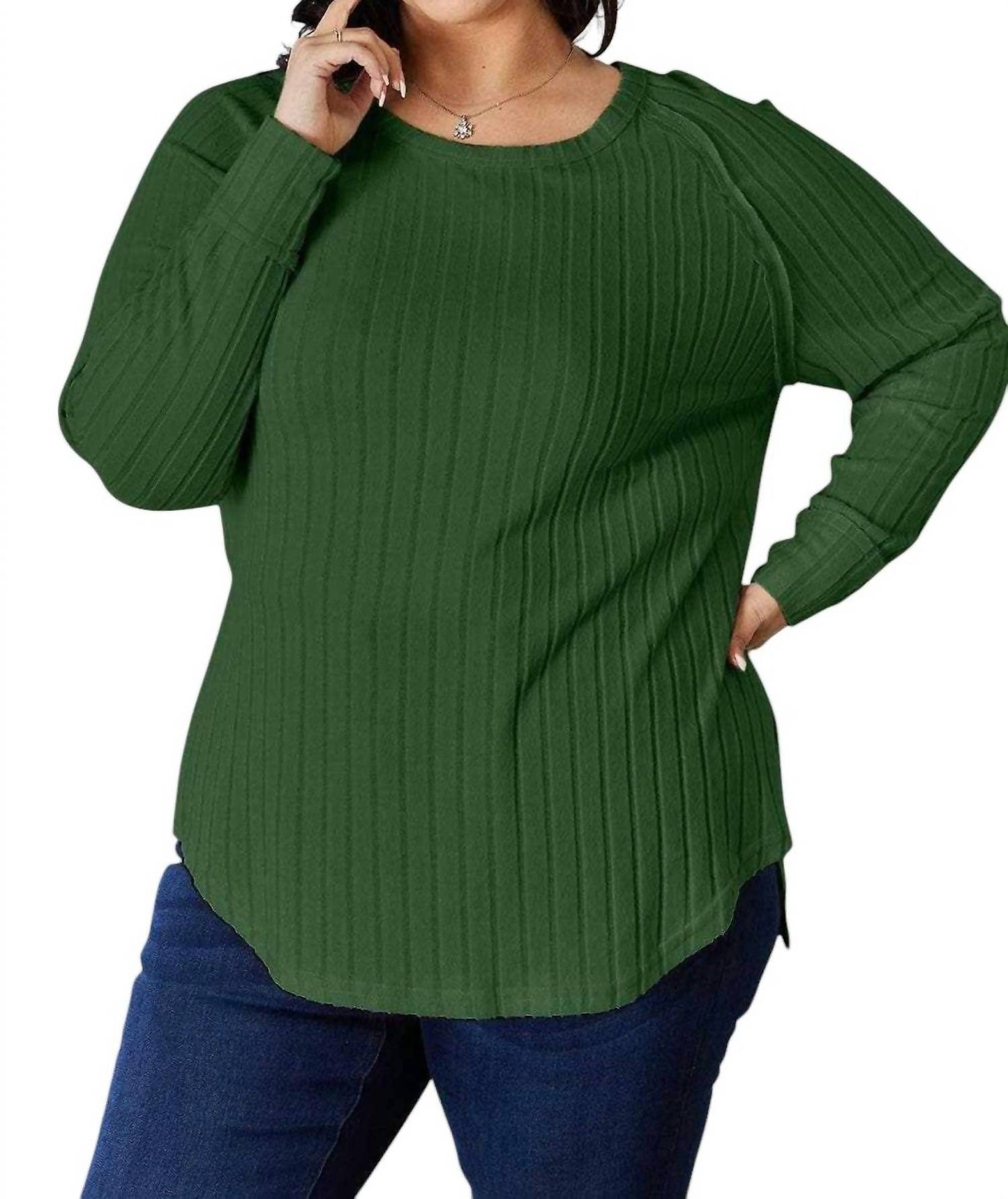 Basic Bae - Chic Ribbed Round Neck Slit Tee