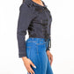 American Bazi - Chic Off Shoulder Lace Up Denim Jacket