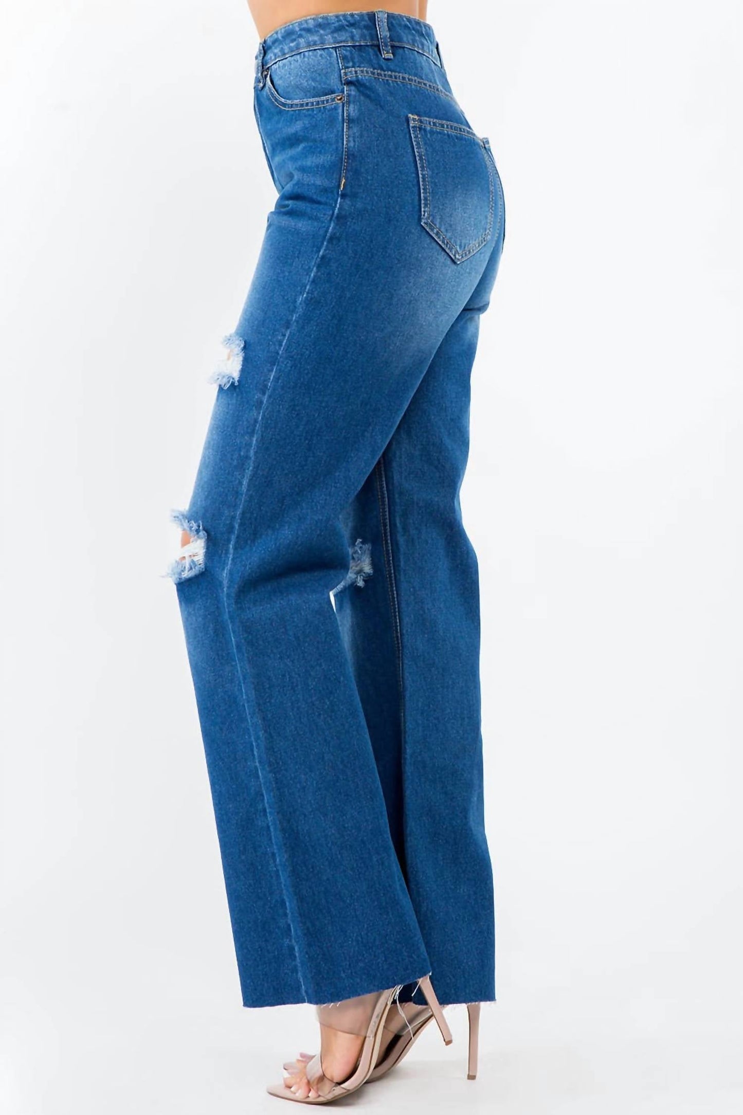 American Bazi - High Waist Distressed Wide Leg Jeans