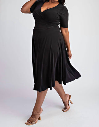 The Curve La - Plus Size Knit Surplice Midi Dress With Full Skirt