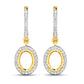 0.32 Carat Genuine White Diamond 14K Yellow Gold Semi Mount Earrings - holds 8x6mm Oval Gemstones