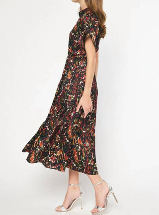Entro - Satin Printed Midi Dress