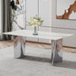 Modern Minimalist Dining Table with Imitation Marble Glass Top and Metal Legs