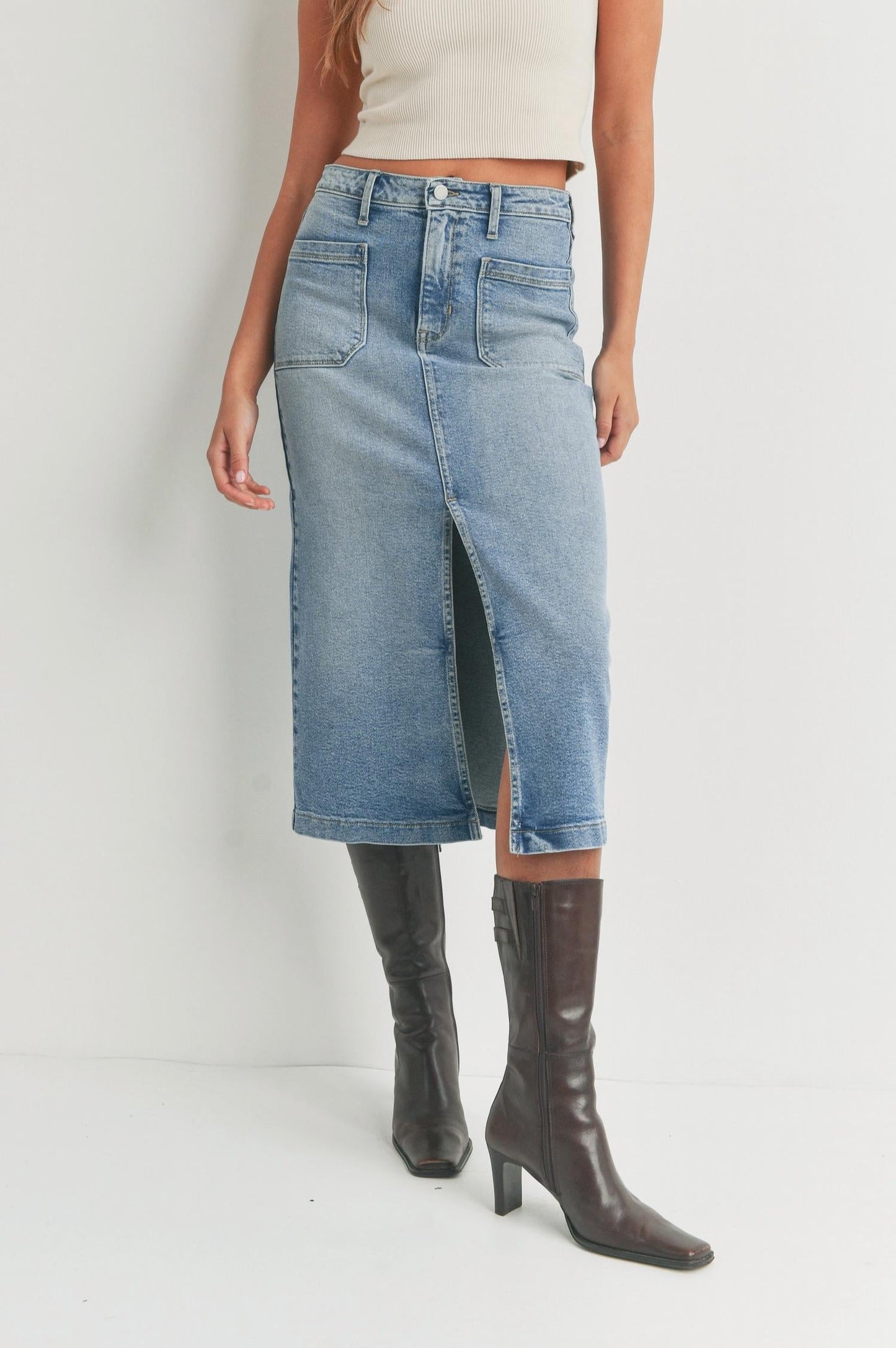 Just Black Denim - Goldie Utility Pocket Midi Skirt