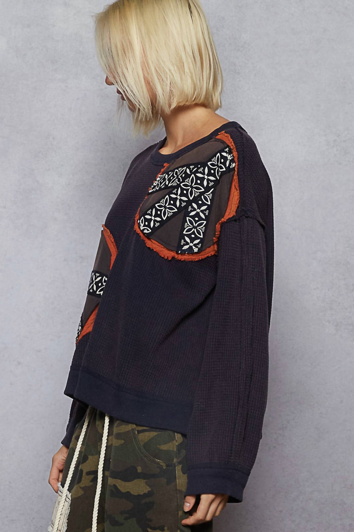 Pol - Waffle Knit Patch Work Pullover