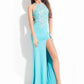 Rachel Allan - Beaded Jersey Gown With High Slit