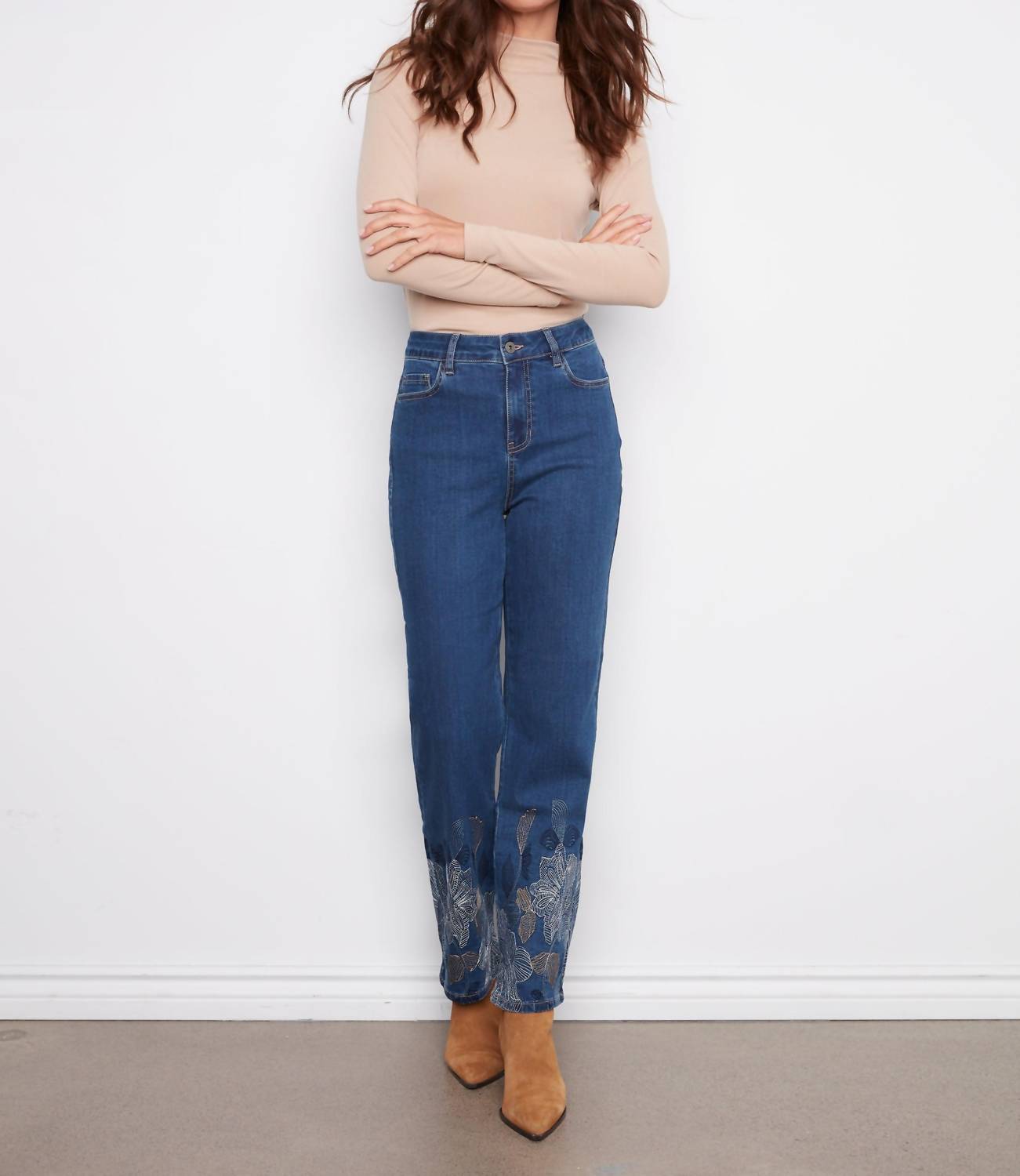 Charlie B - Straight-leg Stretch Jeans With Metallic Thread Embroidery