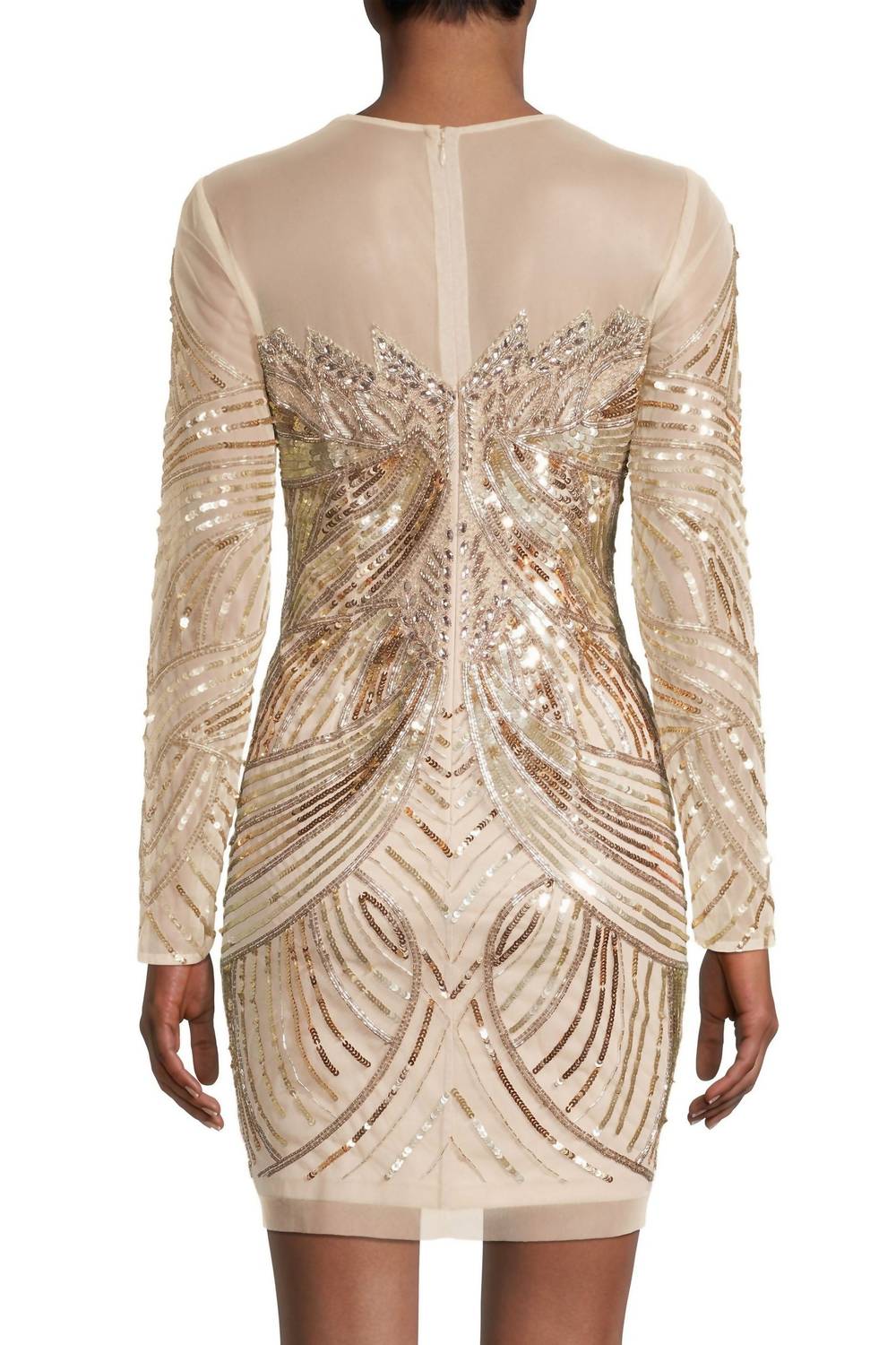 Aidan Mattox - Illusion Crew Neck Bodycon Embellished Mesh Dress