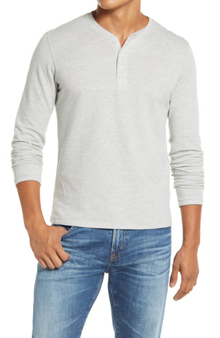 Camiseta Henley de manga comprida Billy Reid Herringbone Terry - Cinza claro