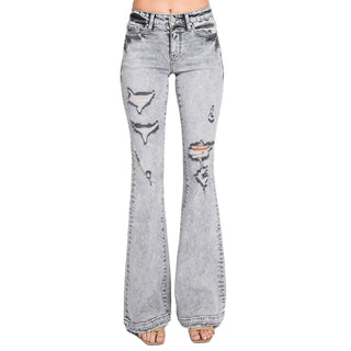 Petra153 - Calça Jeans Flare Elástica Kelly de Cintura Média com Barra