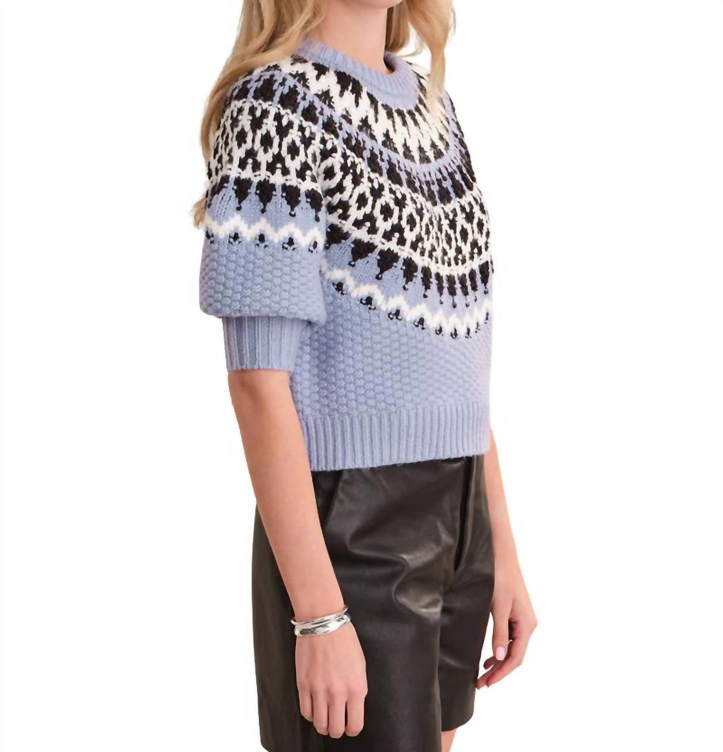 525 America - Alora Puff Sleeve Fair Isle Top