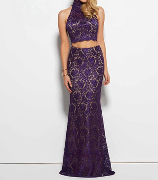 Mac Duggal - Vestido de renda de duas peças com decote halter