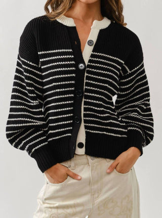 Aaron & Amber - Stripe Balloon Sleeve Cardigan